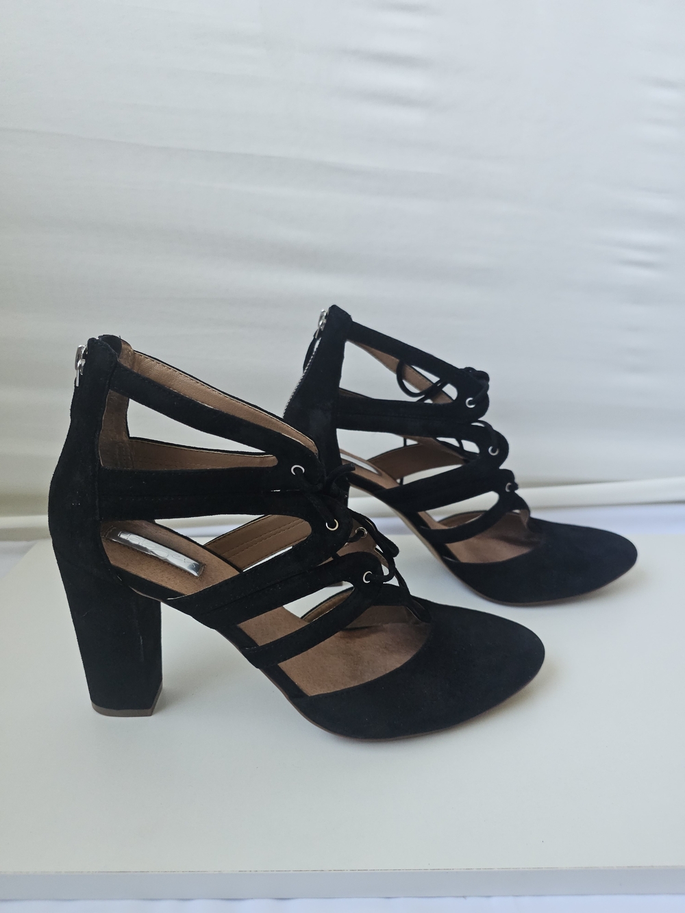 Halogen Black Suede Lace Up Strappy Block Heels Size 10M